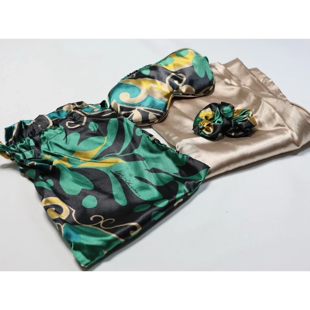Chico's‎ Paisley Satin Sleep Set 5pc Pillowcase Eye Mask Scrunchie Pouch